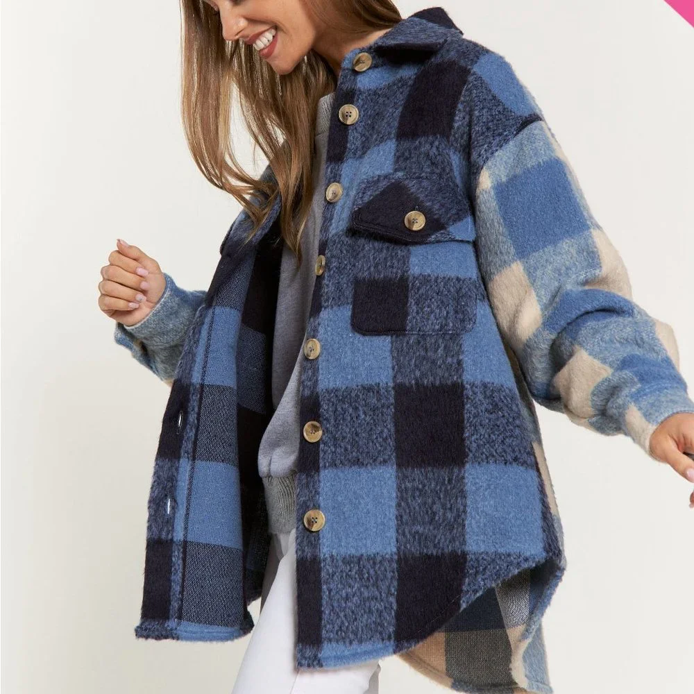 new LIMITED EDITION DAVI N DANI plaid shacket shirt jacket SM-3X western shabby - Picture 2 of 10
